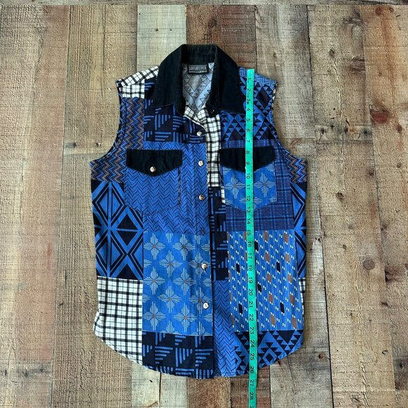 Roughrider By Circle Womens Sleeveless Patchwork Button-Up Vest Geometric Print - Picture 4 of 8